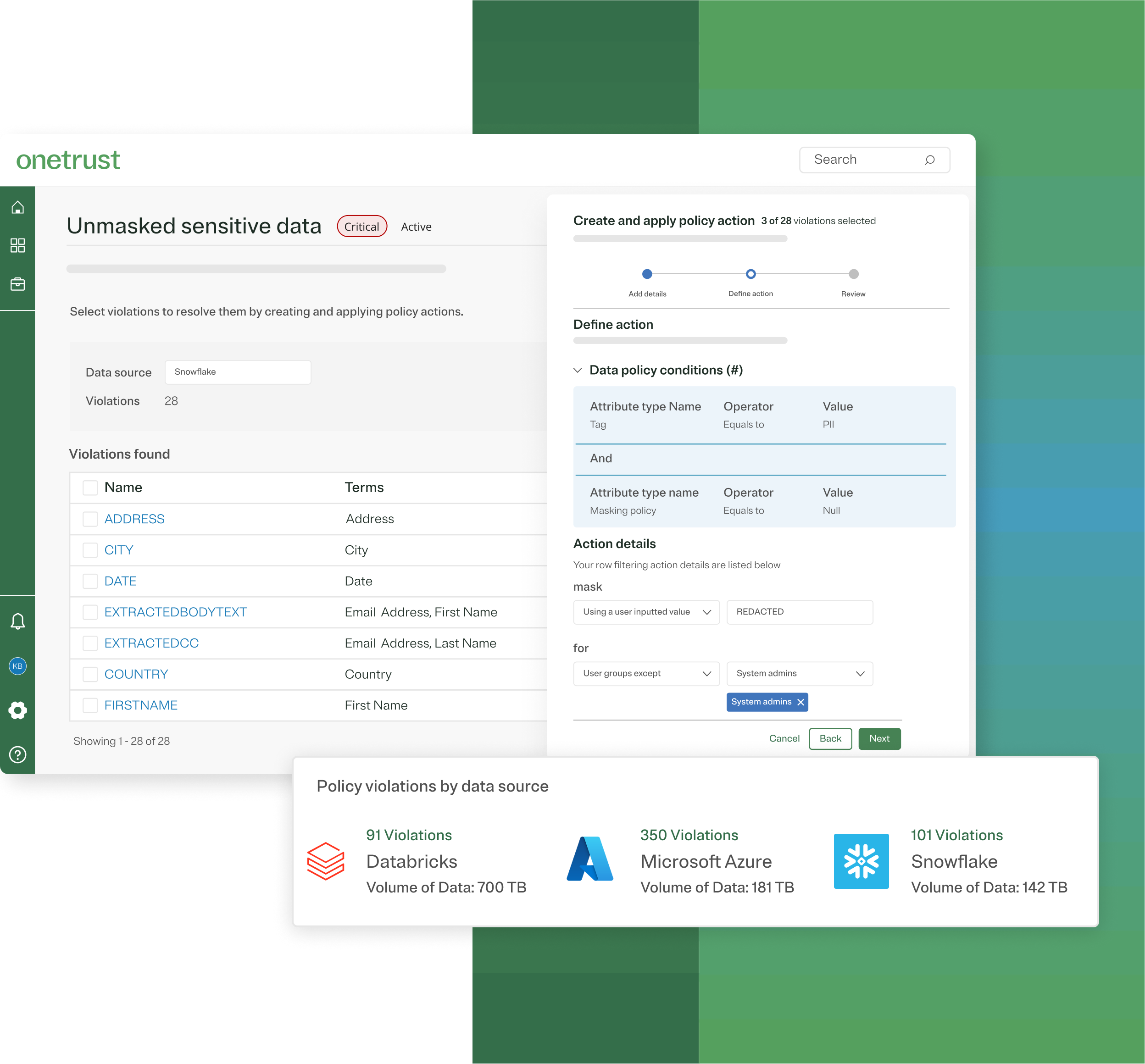 Data Use Governance - Unmasked sensitive data screen