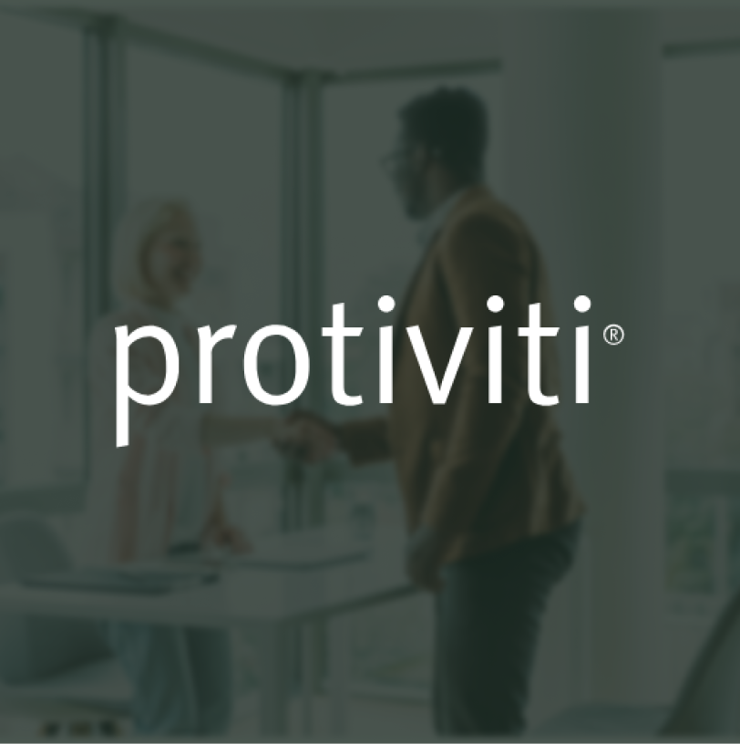 Protiviti logo atop two colleagues shaking hands